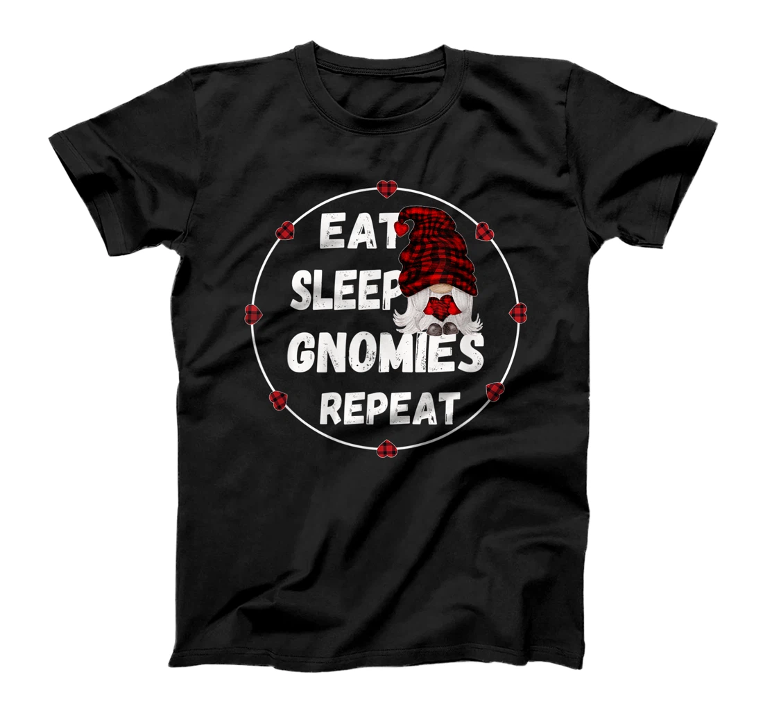 Personalized Eat Sleep Gnomies Repeat - Funny Buffalo Plaid Heart Gnome T-Shirt, Kid T-Shirt and Women T-Shirt