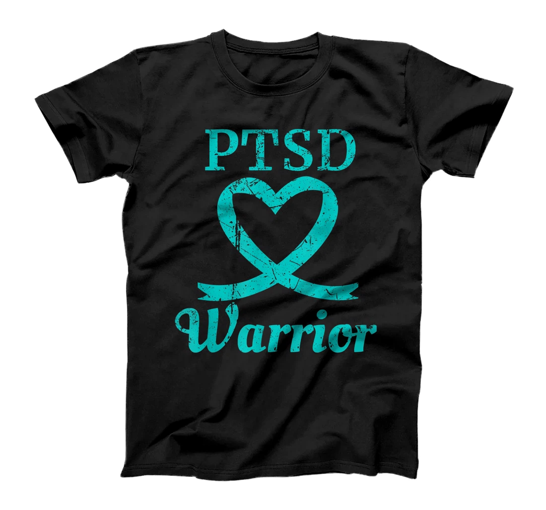 Personalized PTSD Warrior Teal Heart Ribbon T-Shirt, Kid T-Shirt and Women T-Shirt