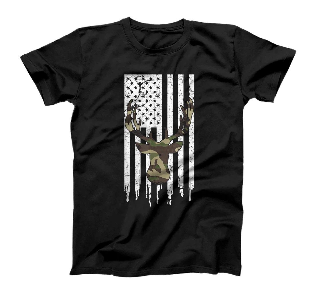 Personalized Whitetail Buck Deer Hunting American Camouflage USA Flag T-S T-Shirt, Kid T-Shirt and Women T-Shirt