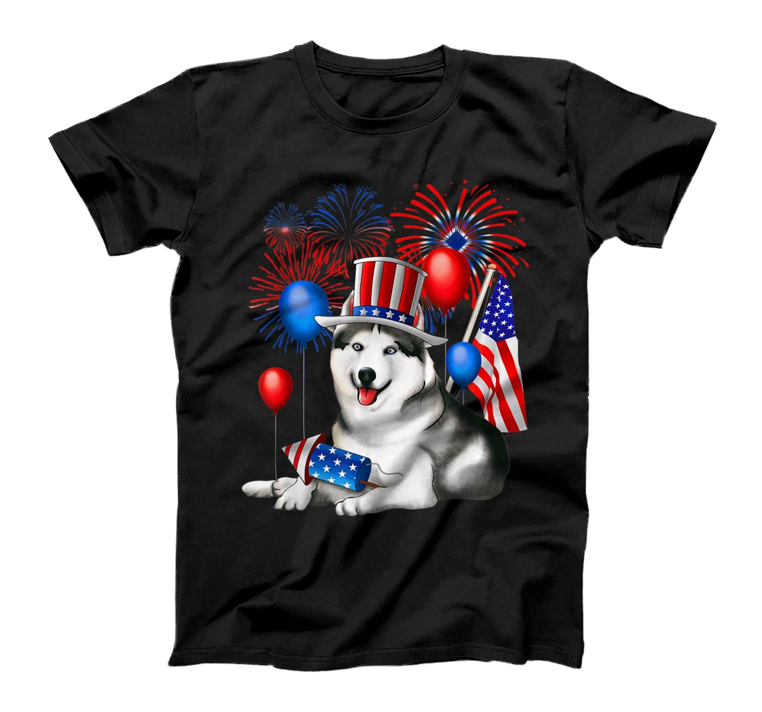 Personalized Girls 4th July Womens Summer Outfit American Flag Husky Dog T-Shirt, Kid T-Shirt and Women T-Shirt