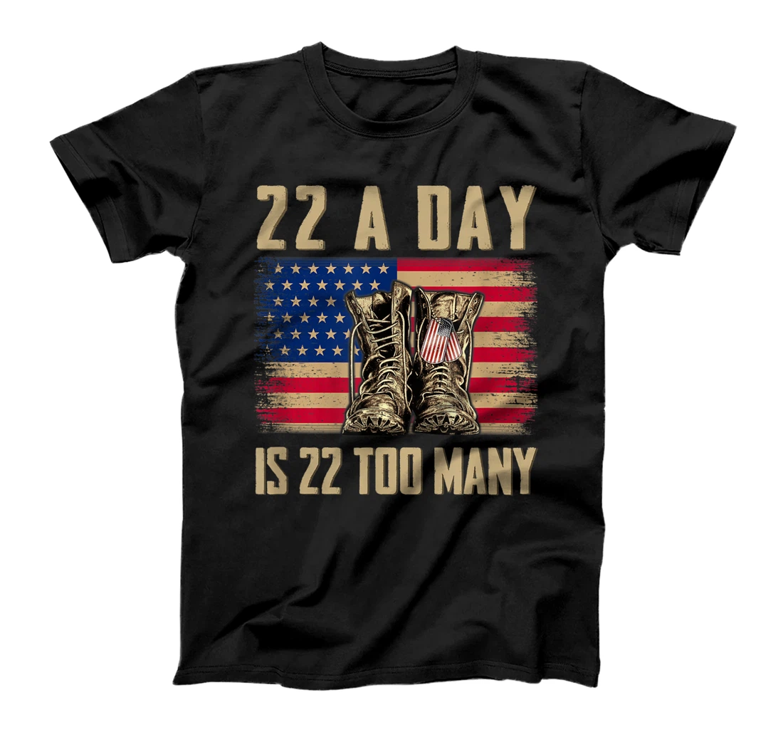 Personalized Mens 22 A Day is 22 Too Many Veterans Suicide Awareness PTSD T-Shirt