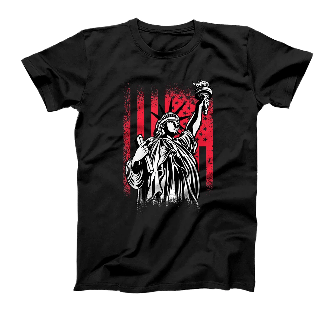 Personalized Statue of Liberty USA American Flag Patriotic 4th of July T-Shirt, Kid T-Shirt and Women T-Shirt