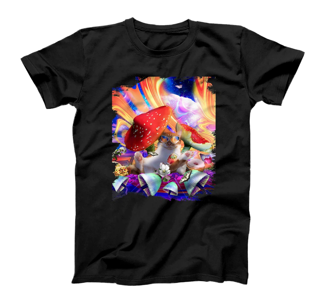 Trippy Psychedelic Kitty Cat Funny Mushroom Kitten T-Shirt, Kid T-Shirt and Women T-Shirt