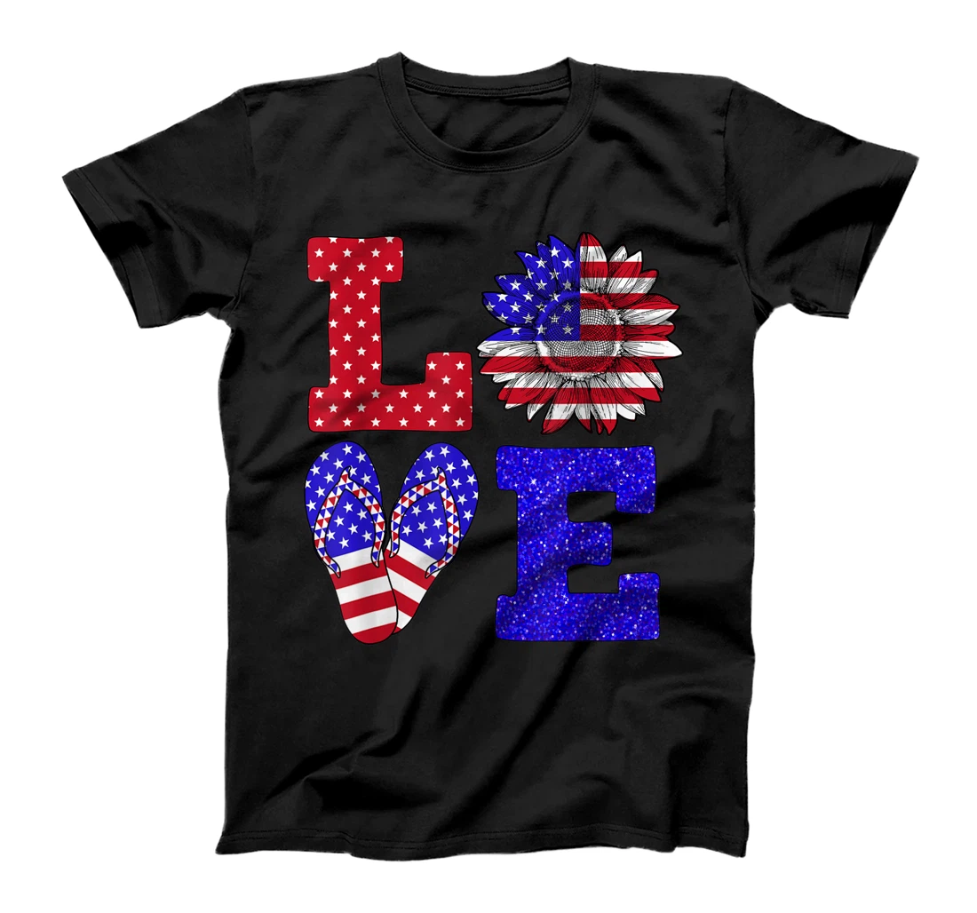 4th Of July Love Sunflower flip flops American Flag T-Shirt, Women T-Shirt