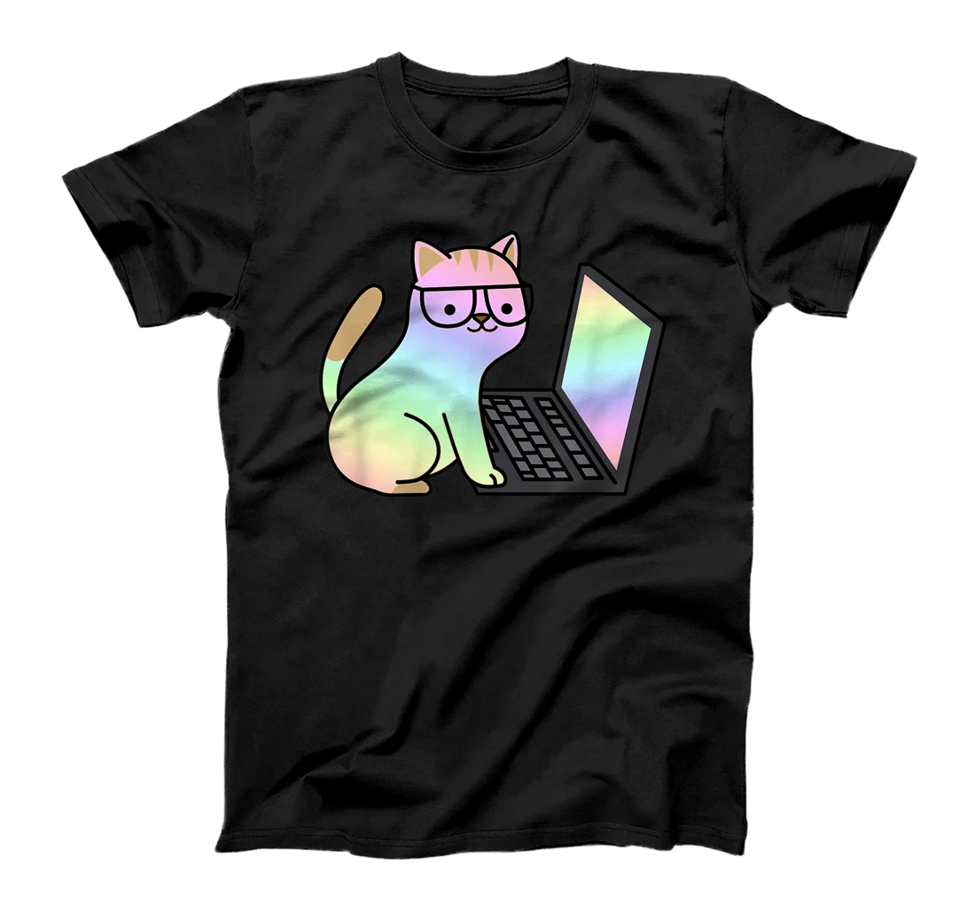 Smart Cute Cat With Laptop Women Men Funny Cat T-Shirt, Kid T-Shirt and Women T-Shirt