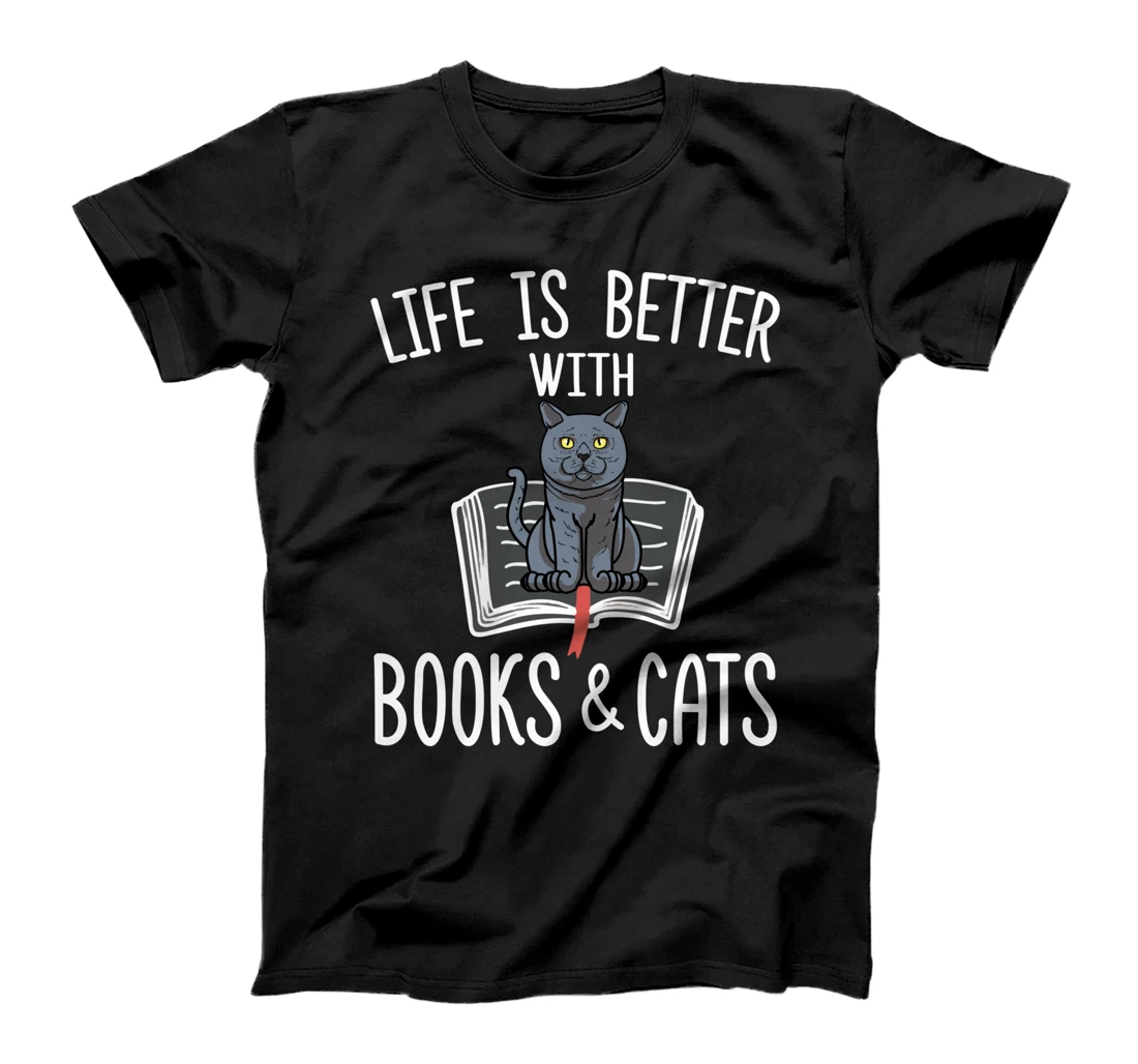 LIfe Is better With Books & Cats Funny British Shorthair T-Shirt