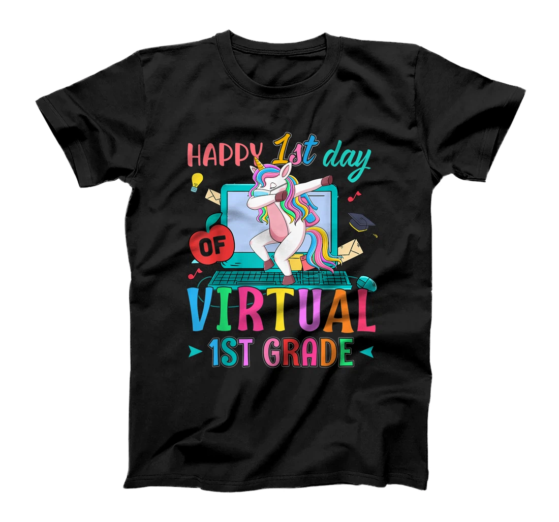 Happy 1st Day Virtual 1st Grade Unicorn Mask Back To School T-Shirt, Kid T-Shirt and Women T-Shirt