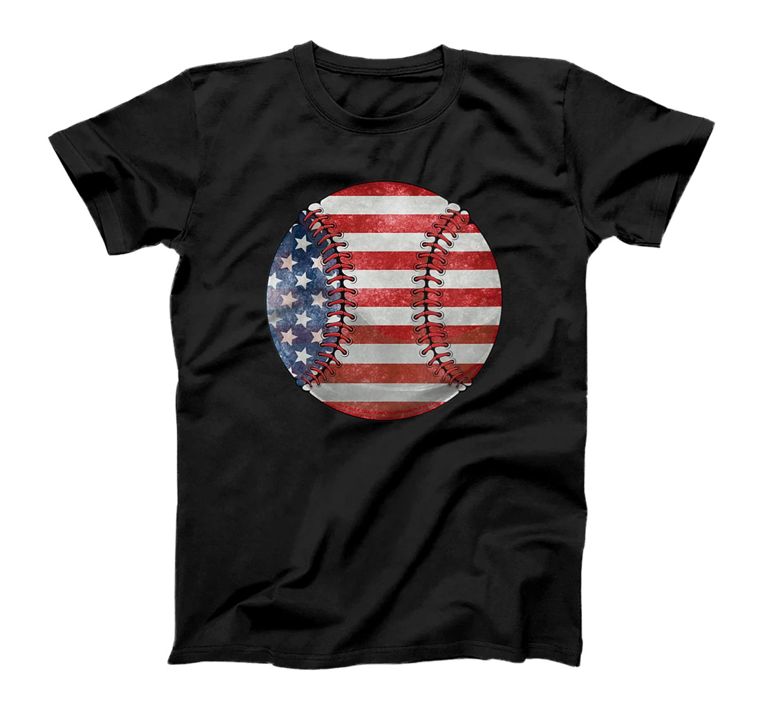 Womens Softball Family Matching American Funny Baseball USA Flag T-Shirt, Women T-Shirt