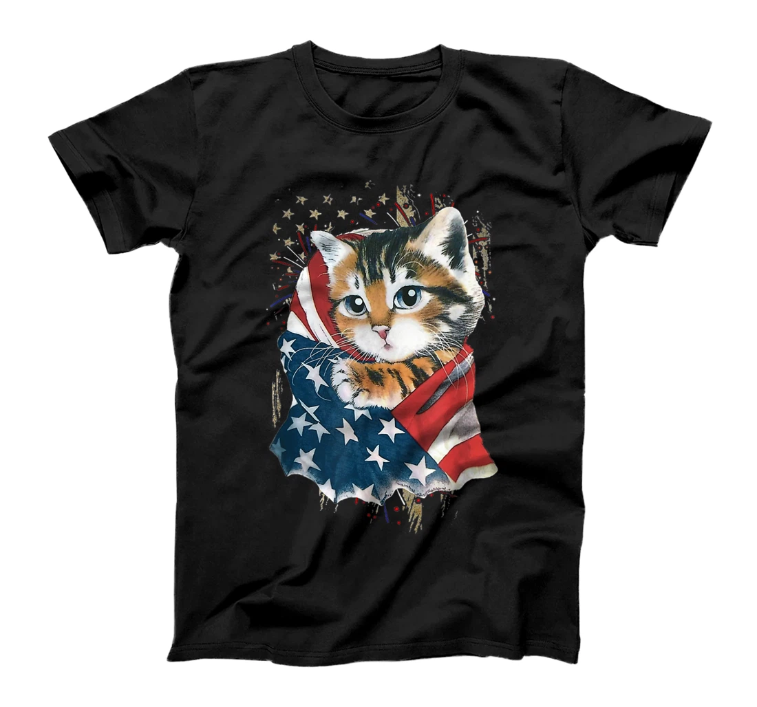 Cat Kitten American Flag 4th July Independence American Day T-Shirt, Women T-Shirt