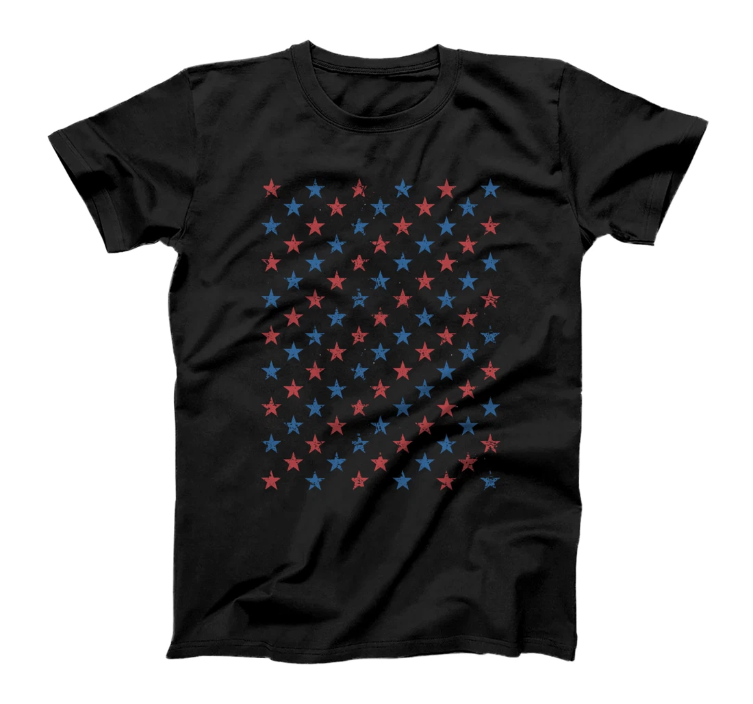 Patriotic Red & Blue Vintage Stars Pattern 4th Of July T-Shirt
