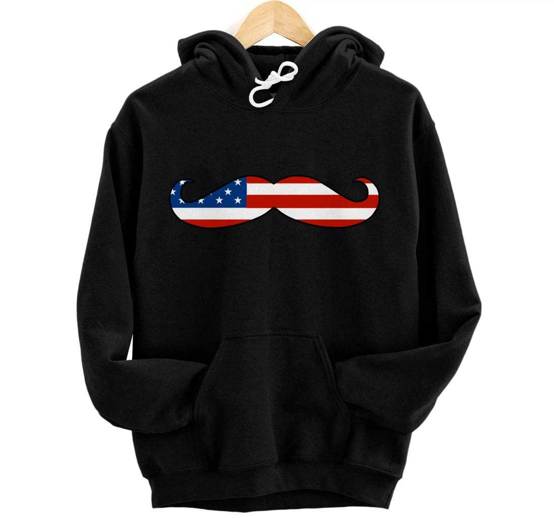 Personalized Patriotic American Flag Colors Moustache Design 4th Of July Pullover Hoodie