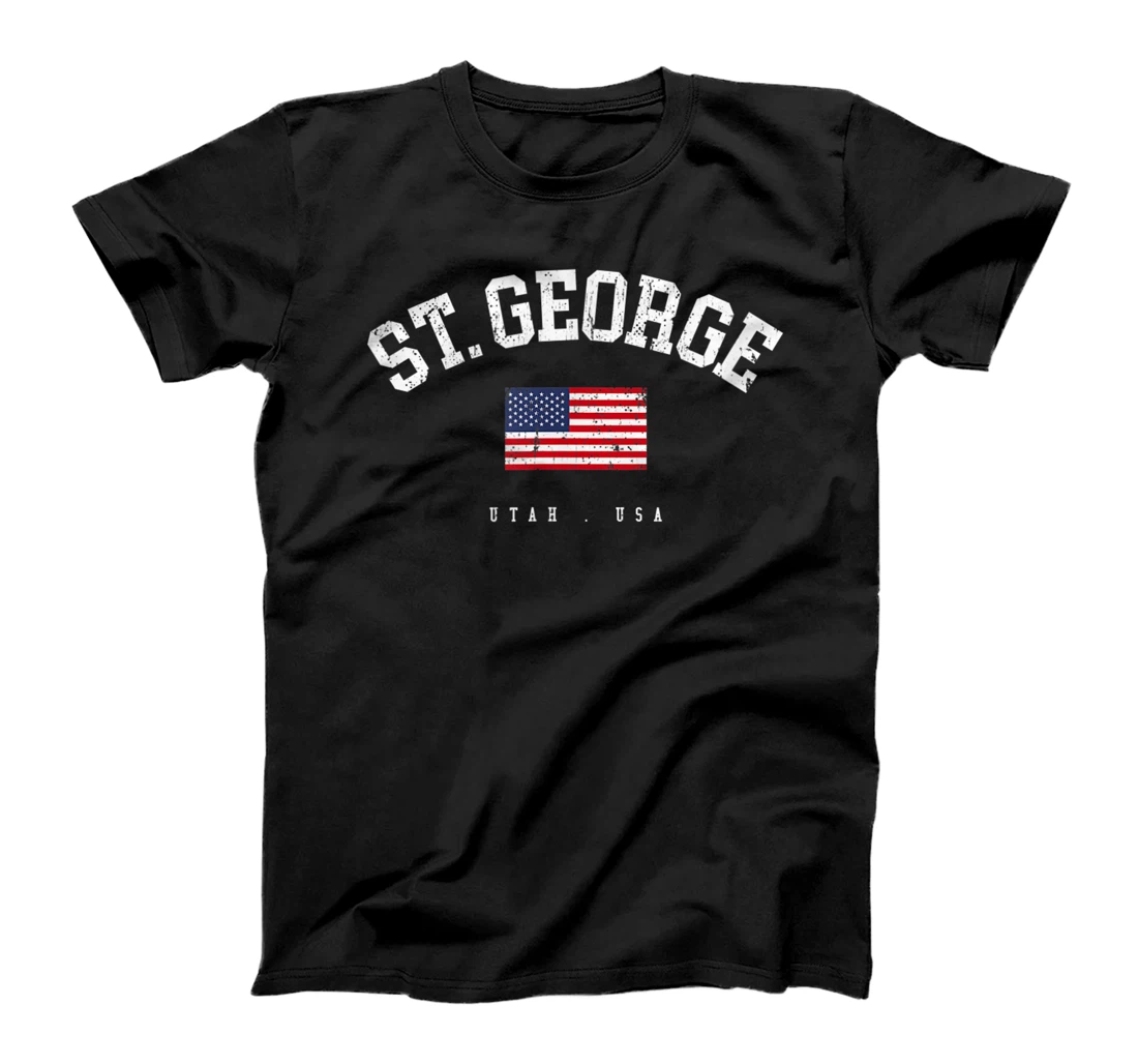 Personalized St. George UT Retro American Flag USA City Name T-Shirt, Women T-Shirt