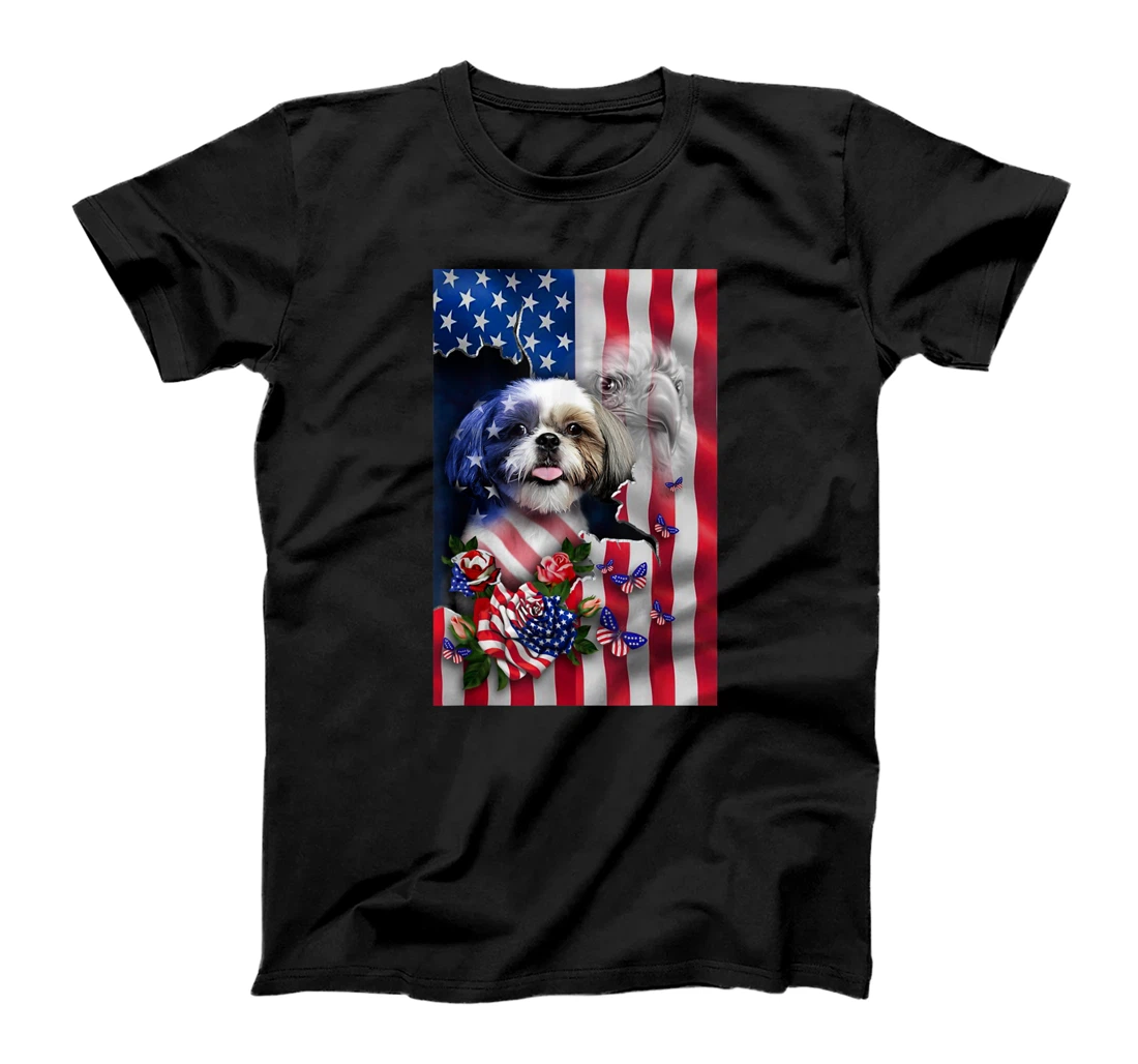 Shih Tzu Proud Nation Dog Lover American Flag 4th Of July T-Shirt, Kid T-Shirt and Women T-Shirt