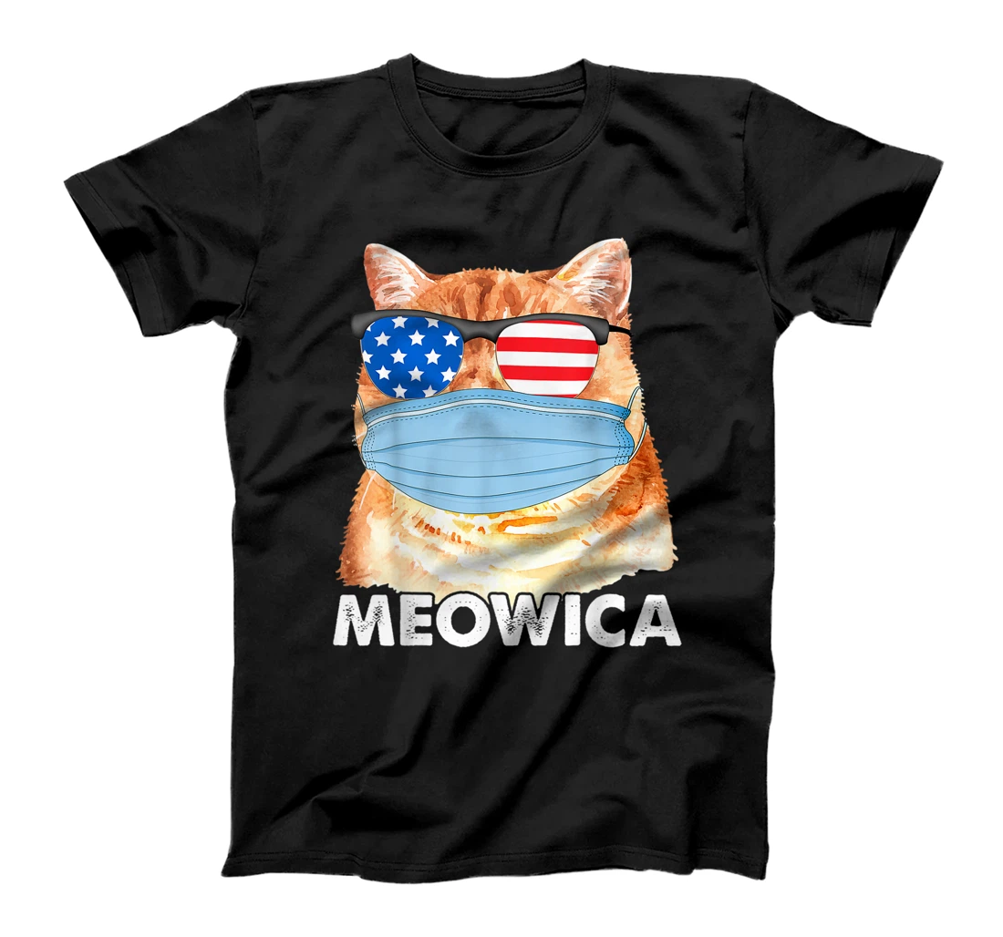 Personalized Cat Wear Mask 4th of July Meowica American Flag T-Shirt, Women T-Shirt T-Shirt, Women T-Shirt