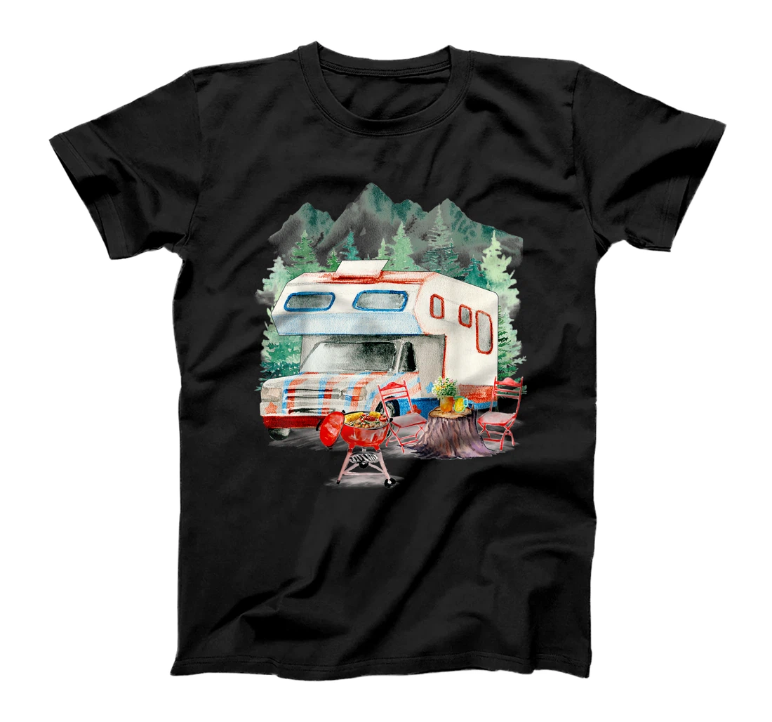Motorhome Camper Funny American Flag Camping Lovers T-Shirt, Women T-Shirt