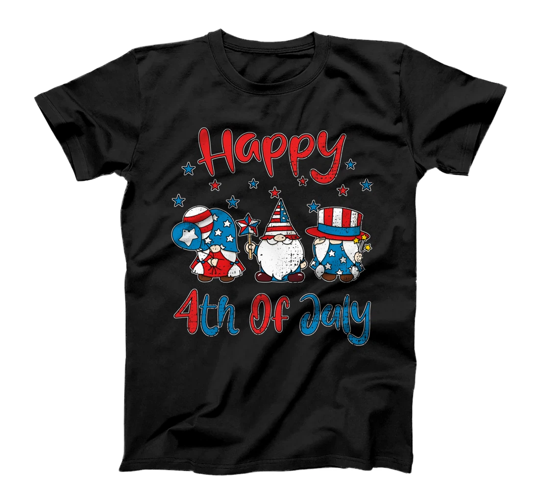 Happy 4th Of July Cute Gnomes American Celebration Retro T-Shirt