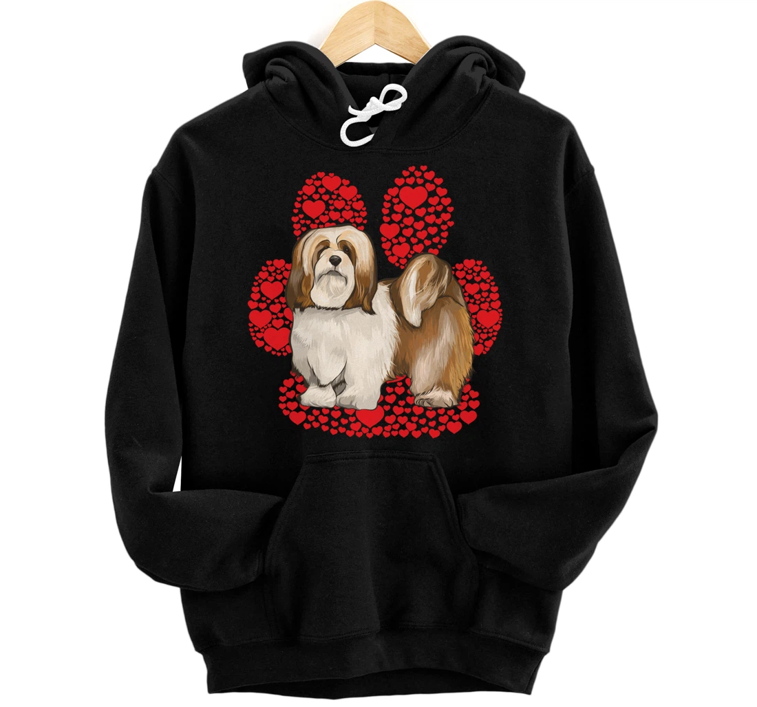 Personalized Lhasa Apsos Valentines Day Dog Love Paw Pullover Hoodie