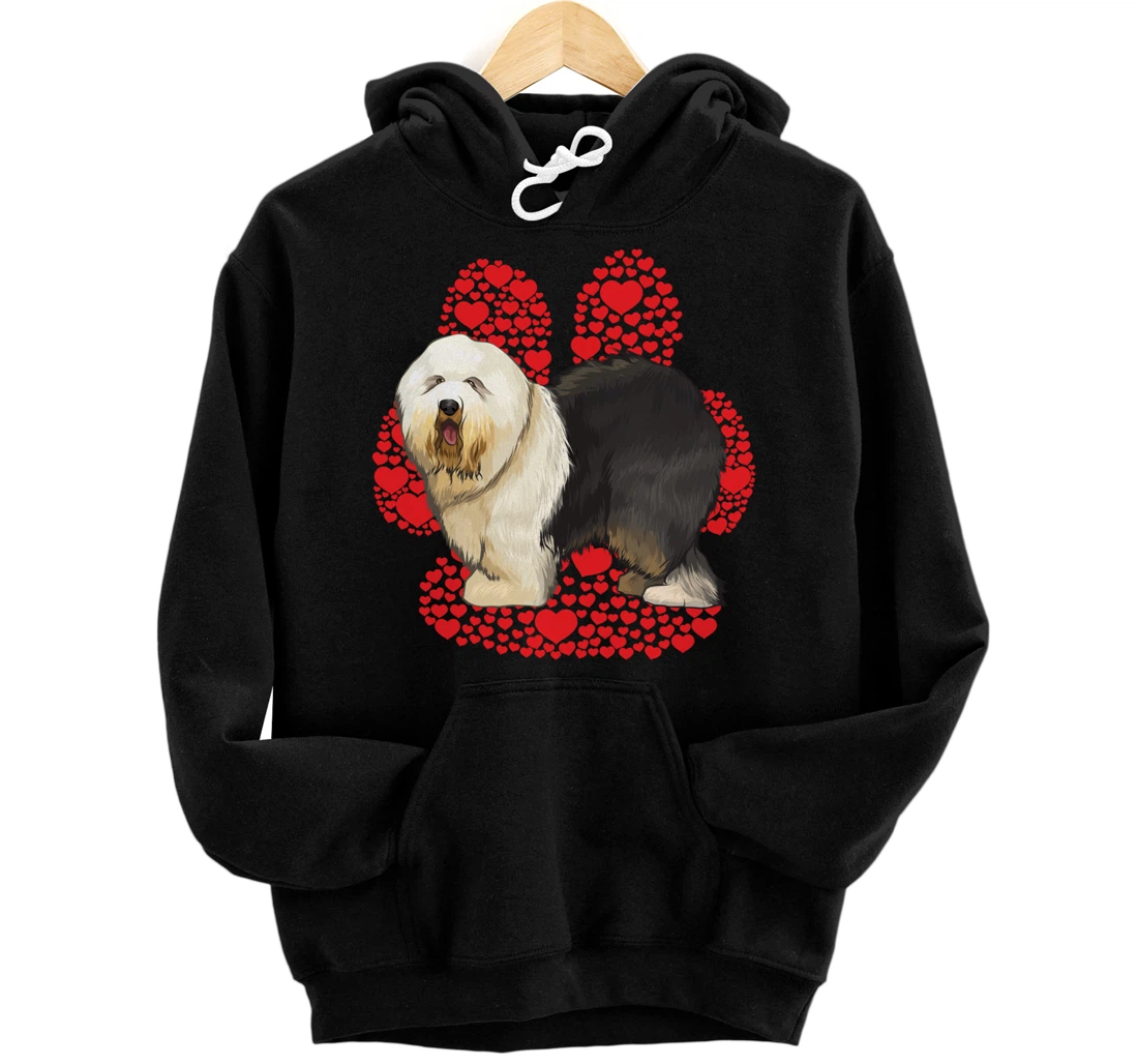 Personalized Old English Sheepdog Valentines Day Dog Love Paw Pullover Hoodie