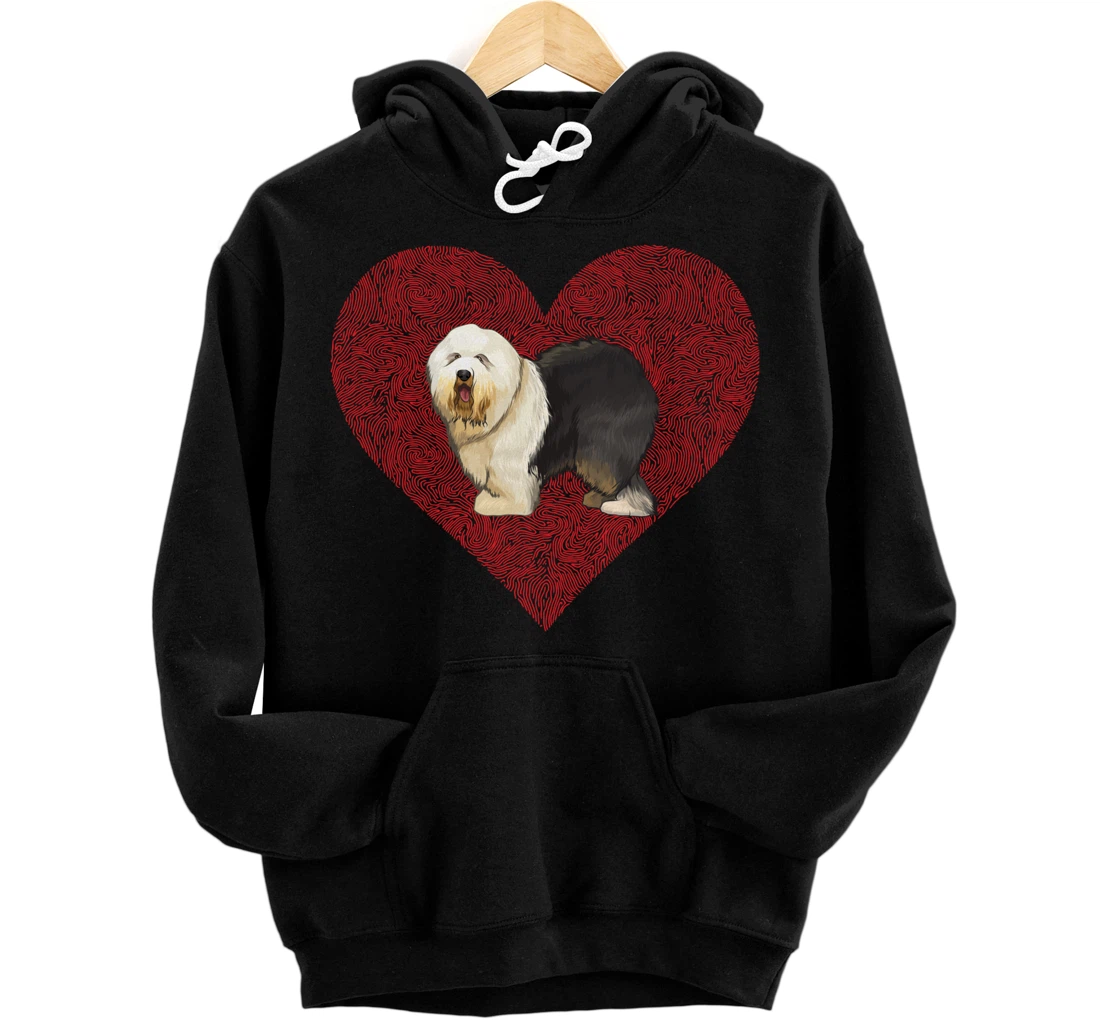 Personalized Old English Sheepdog Valentines Day Dog Love Fingerprint Pullover Hoodie