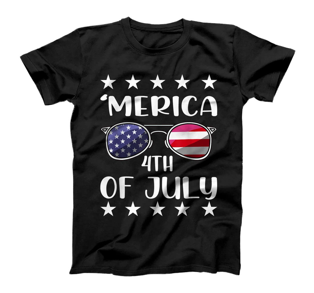 Personalized Happy 4th Of July Glasses American Merica USA Flag T-Shirt, Women T-Shirt