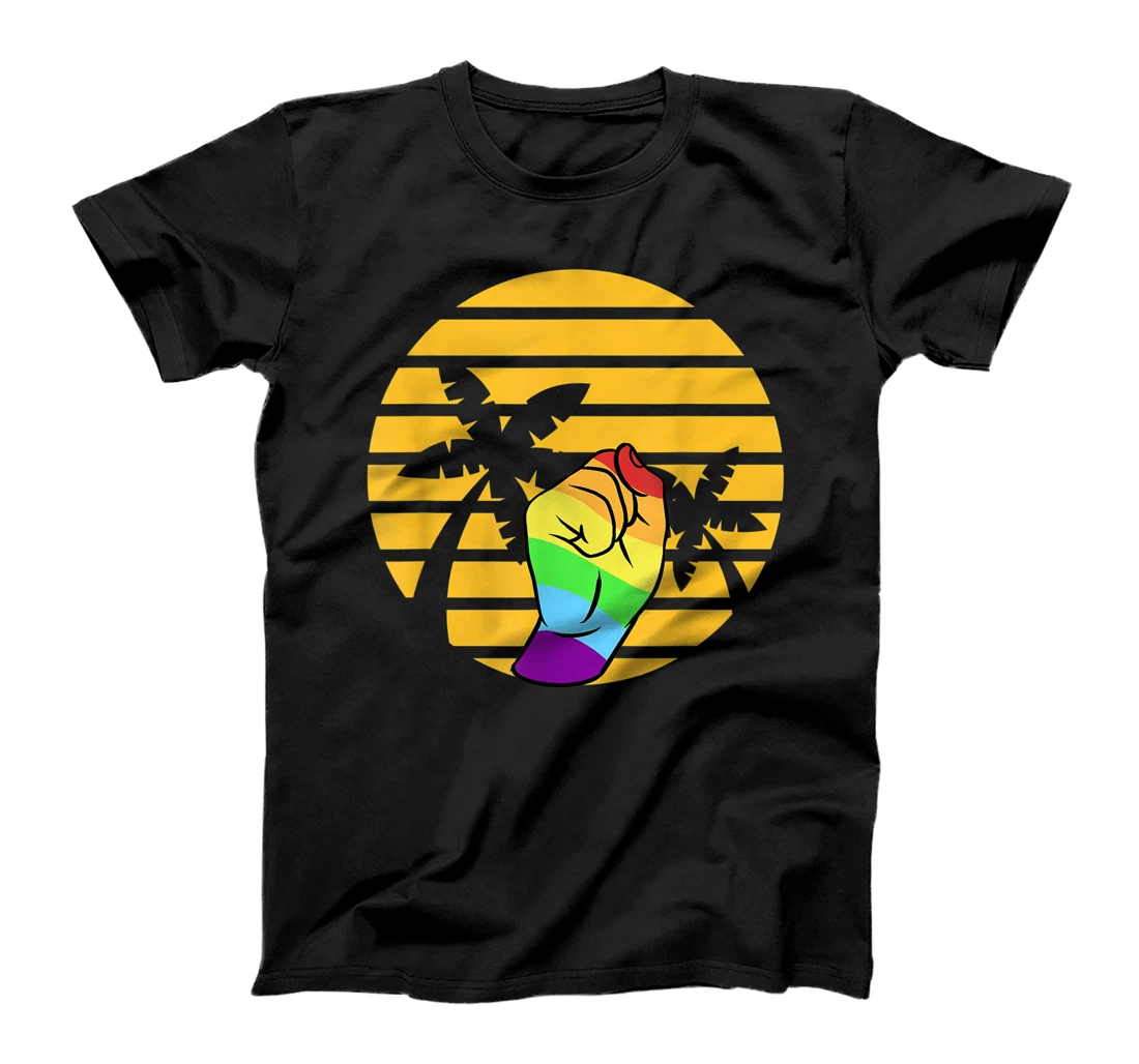 Personalized Sunset Fist LGBT Flag Gay Pride Month Transgender Colors T-Shirt, Kid T-Shirt and Women T-Shirt