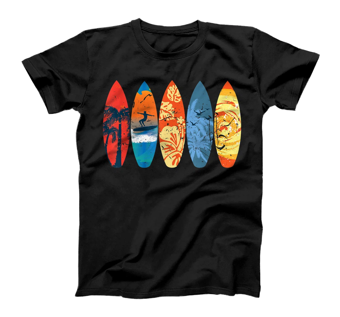 Personalized Surfing Surfer Palm Tree Surfboard Sunset Wave T-Shirt, Kid T-Shirt and Women T-Shirt
