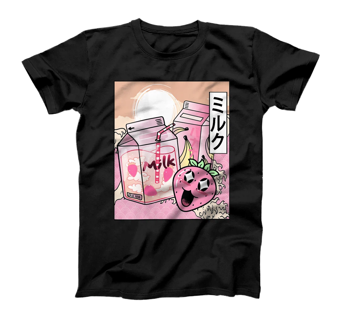 Personalized Womens Pink Japanese Milk Shake aesthetic Kawaii Strawberry Milk T-Shirt, Women T-Shirt