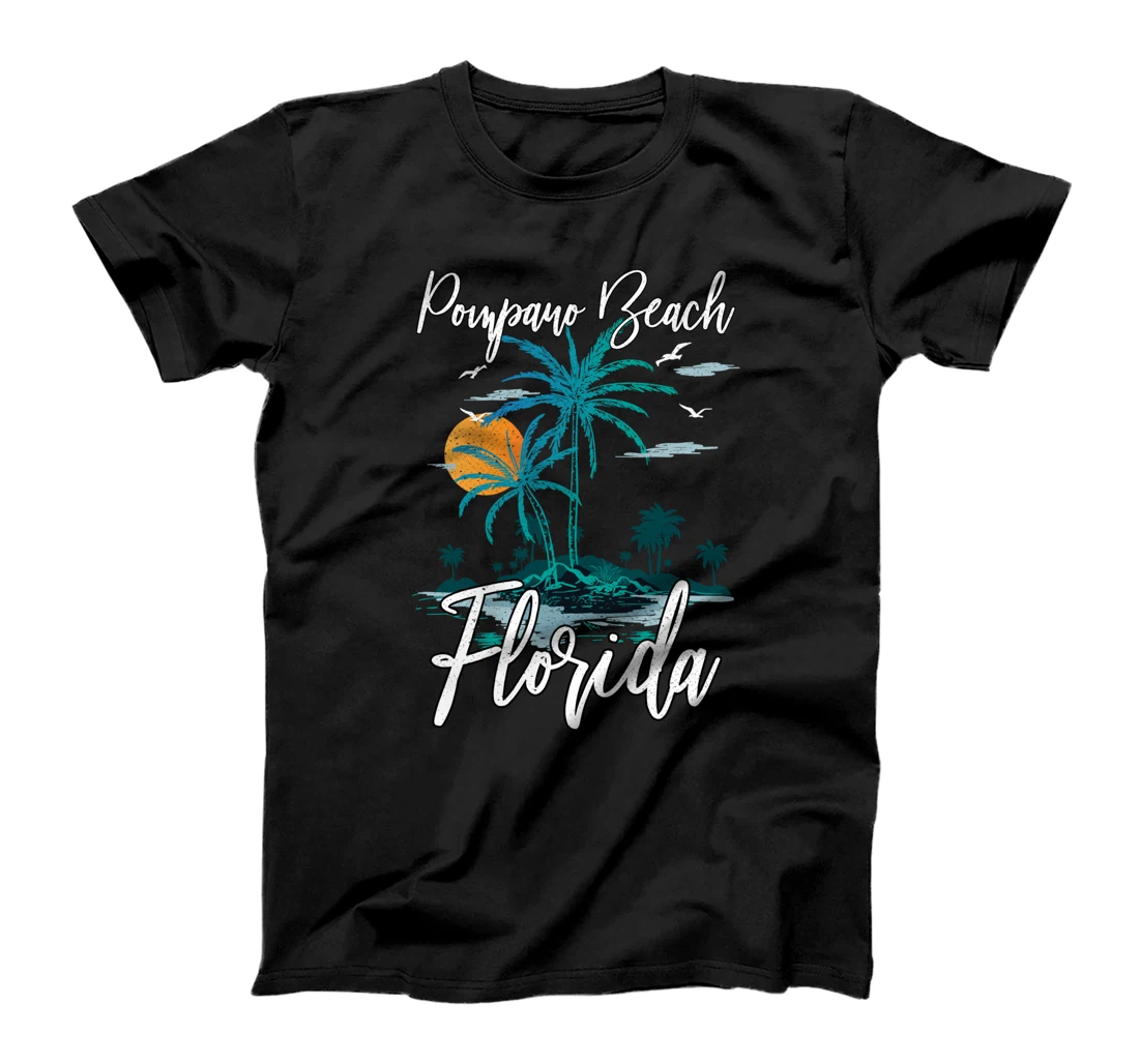 Personalized Family Vacation Retro Sunset Florida Pompano Beach T-Shirt
