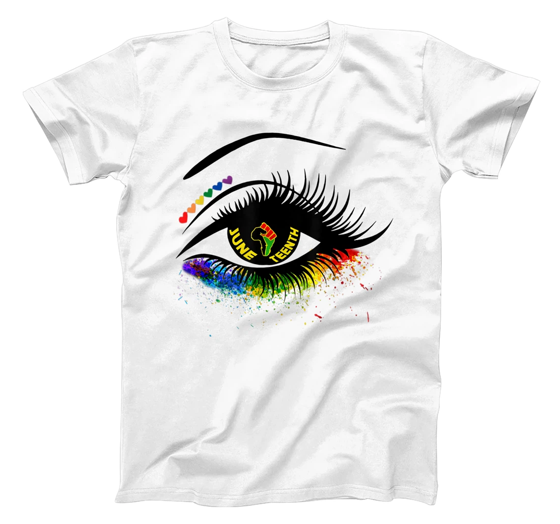 Personalized Bright Eyes Juneteenth Heart Lesbian LGBT Pride Rainbow Gay T-Shirt, Women T-Shirt