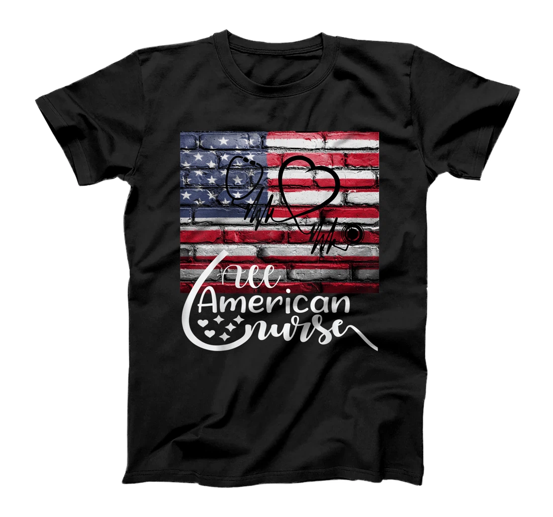 Personalized All American Nurse American Flag Independence Day Patriotic T-Shirt, Women T-Shirt