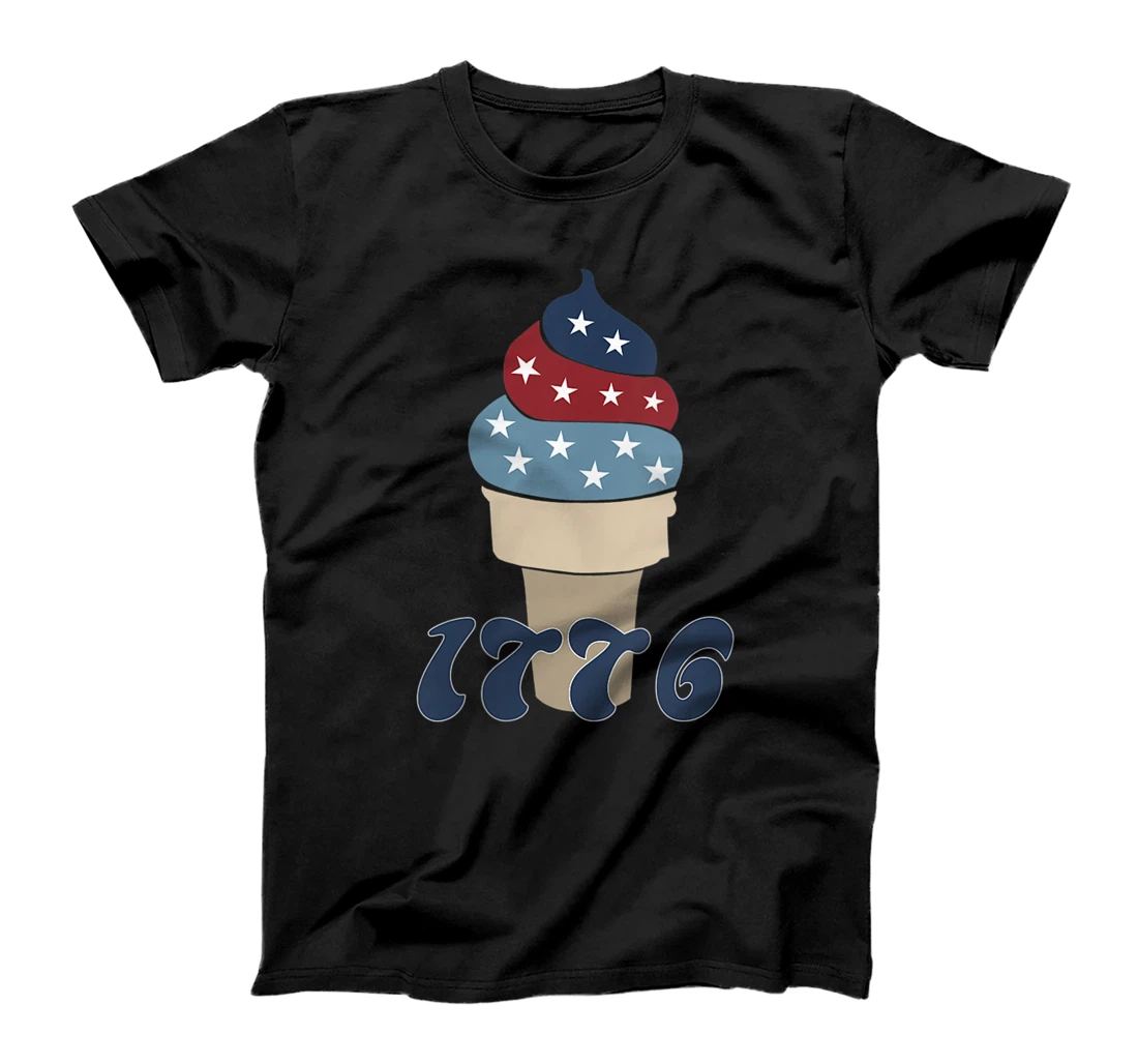 Womens USA 1776 Ice Cream July 4th American Flag Patriotic Themed T-Shirt, Women T-Shirt