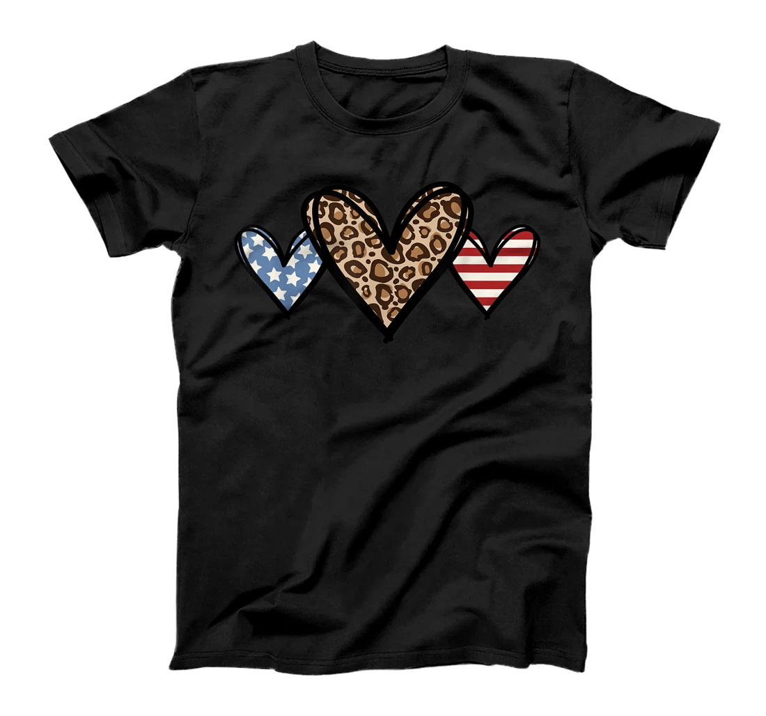 Cute American Flag Hearts fourth 4th of July USA Patriotic T-Shirt, Women T-Shirt