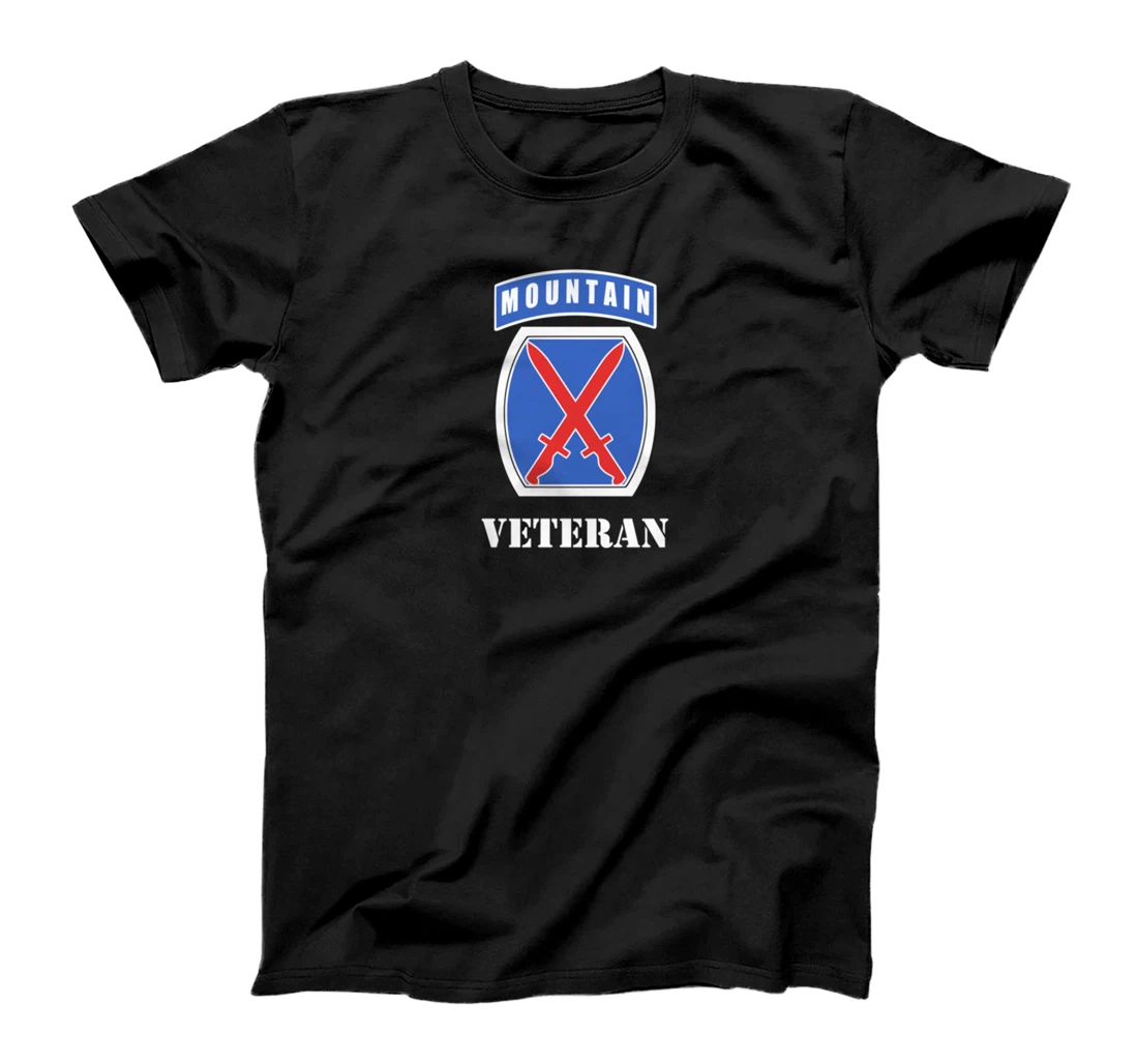 10th Mountain MTN Division Patch Veteran Black T-Shirt