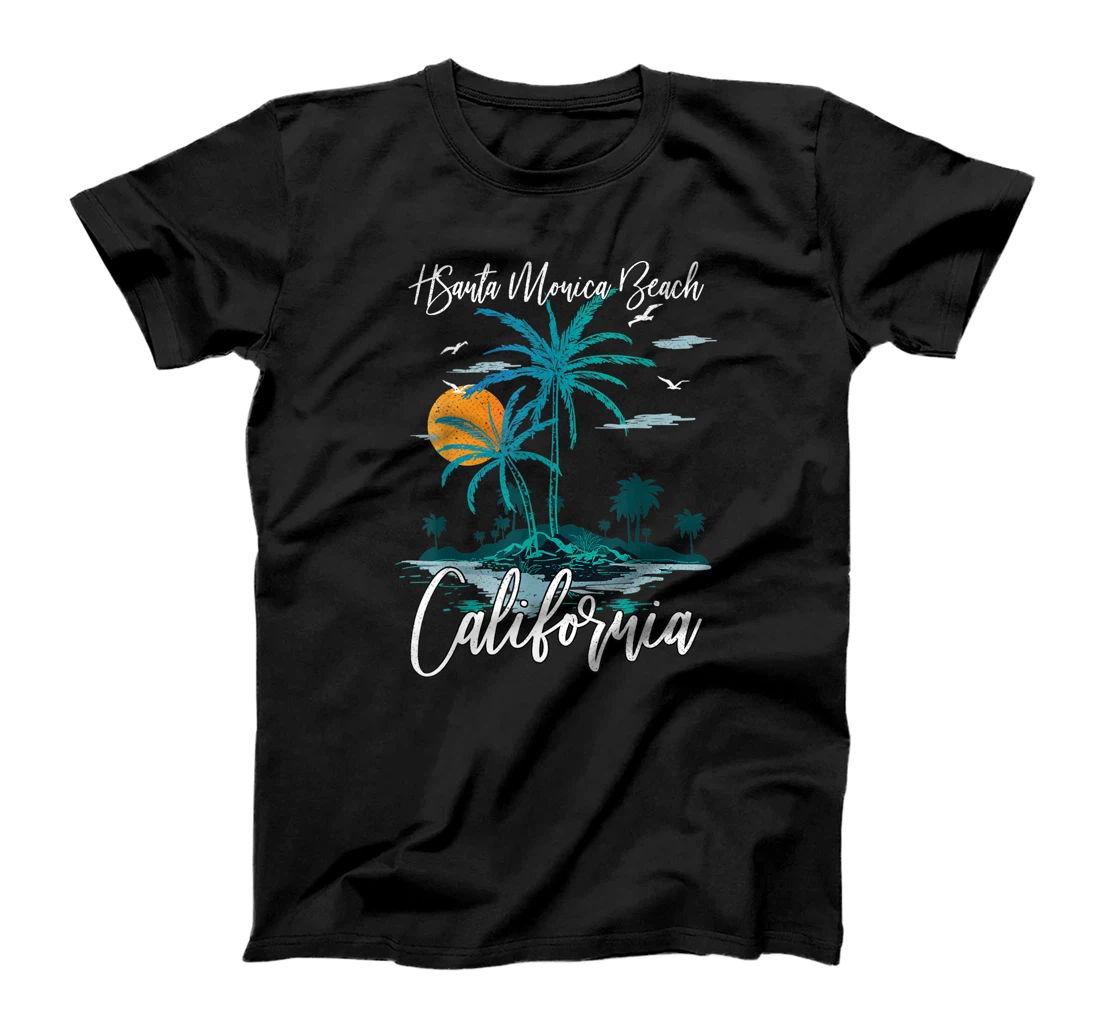 Personalized Family Vacation Retro Sunset California Santa Monica Beach T-Shirt, Kid T-Shirt and Women T-Shirt