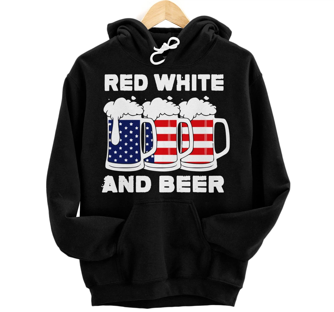 Personalized Funny Fourth Of July Red White And Beer American Flag Pullover Hoodie