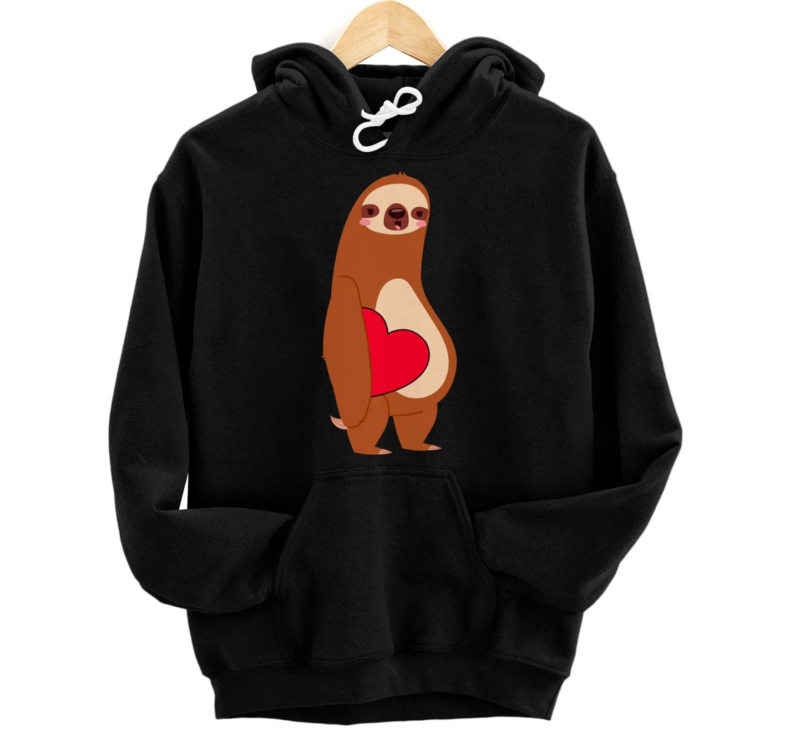 Personalized Lazy Sloth Valentines Day Single Heart Animal Funny Gift Pullover Hoodie