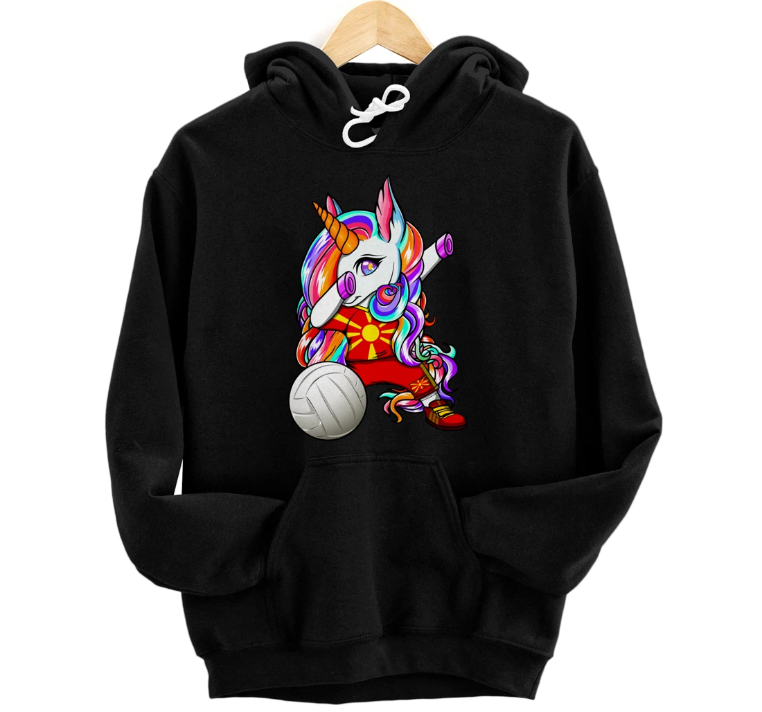 Dabbing Unicorn Macedonia Volleyball Fans Jersey Sport Flag Pullover Hoodie