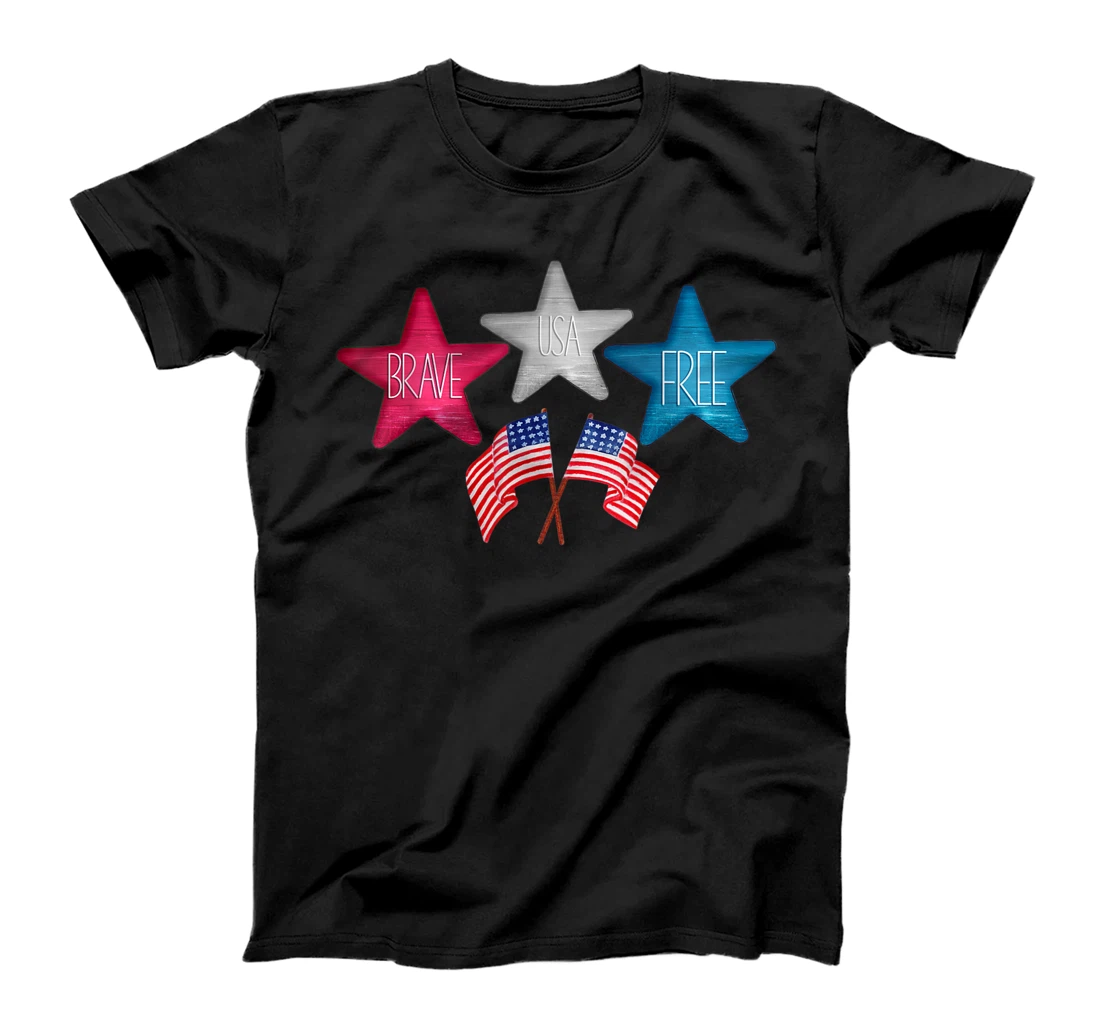 Brave Free USA - American Flags - Red White and Blue July 4 T-Shirt, Kid T-Shirt and Women T-Shirt