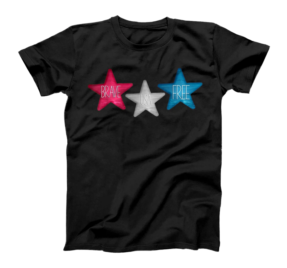 Three Stars Brave Free USA Red White and Blue July 4 T-Shirt, Kid T-Shirt and Women T-Shirt