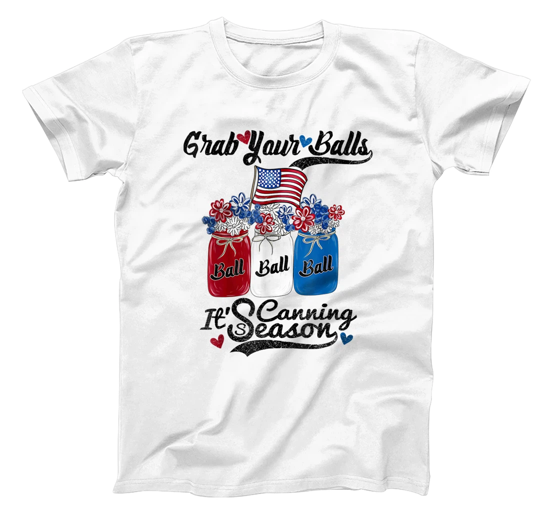 Canning 4th of July Flag America T-Shirt, Women T-Shirt Balls Flower Jar T-Shirt, Women T-Shirt