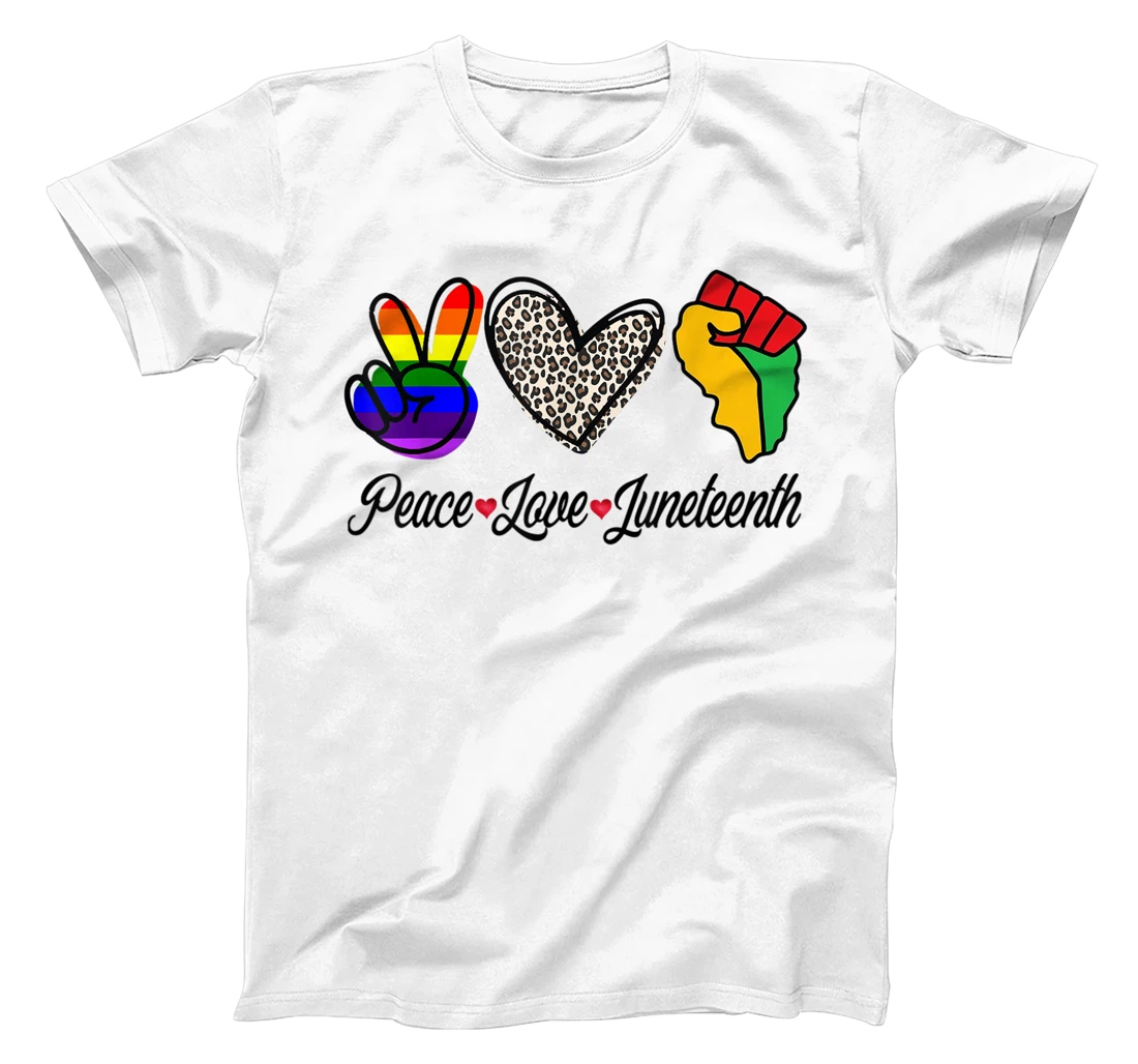 Lesbian Leopard Peace Love Juneteenth LGBT Raibbow Gay Pride T-Shirt, Kid T-Shirt and Women T-Shirt