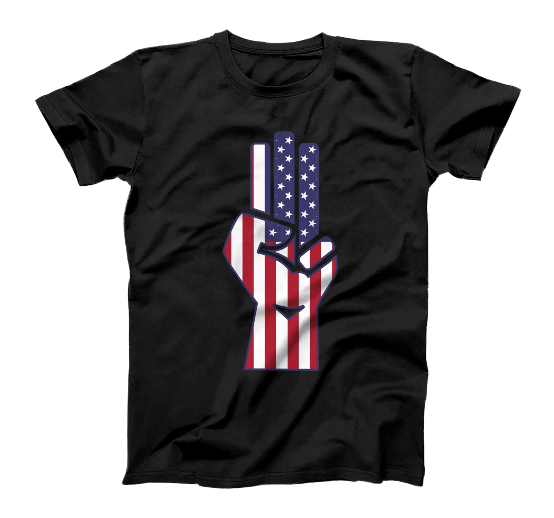 4th of July Shirts 3 Finger Salute Patriotic American Flag T-Shirt