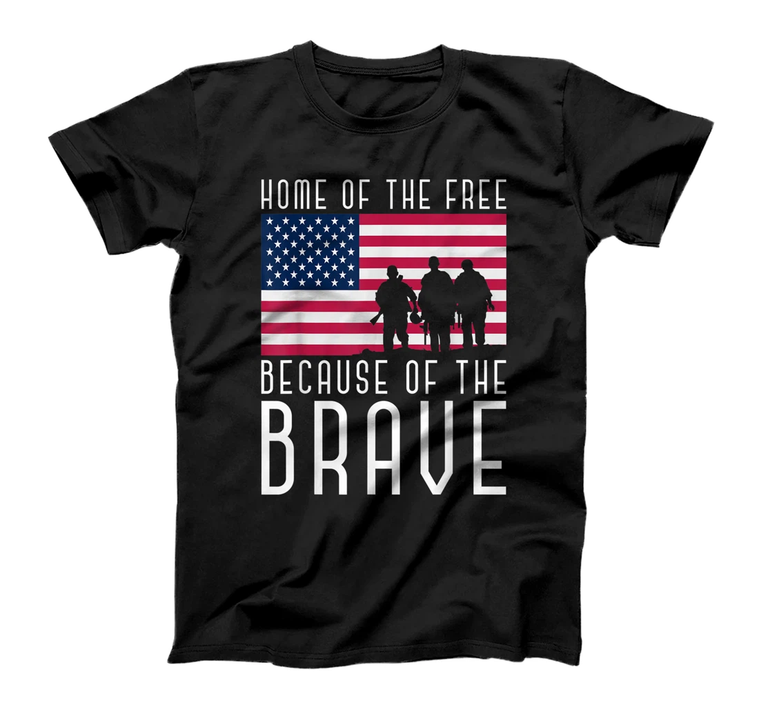 Mens Home Of The Free Because Of The Brave US Flag Proud Veteran T-Shirt