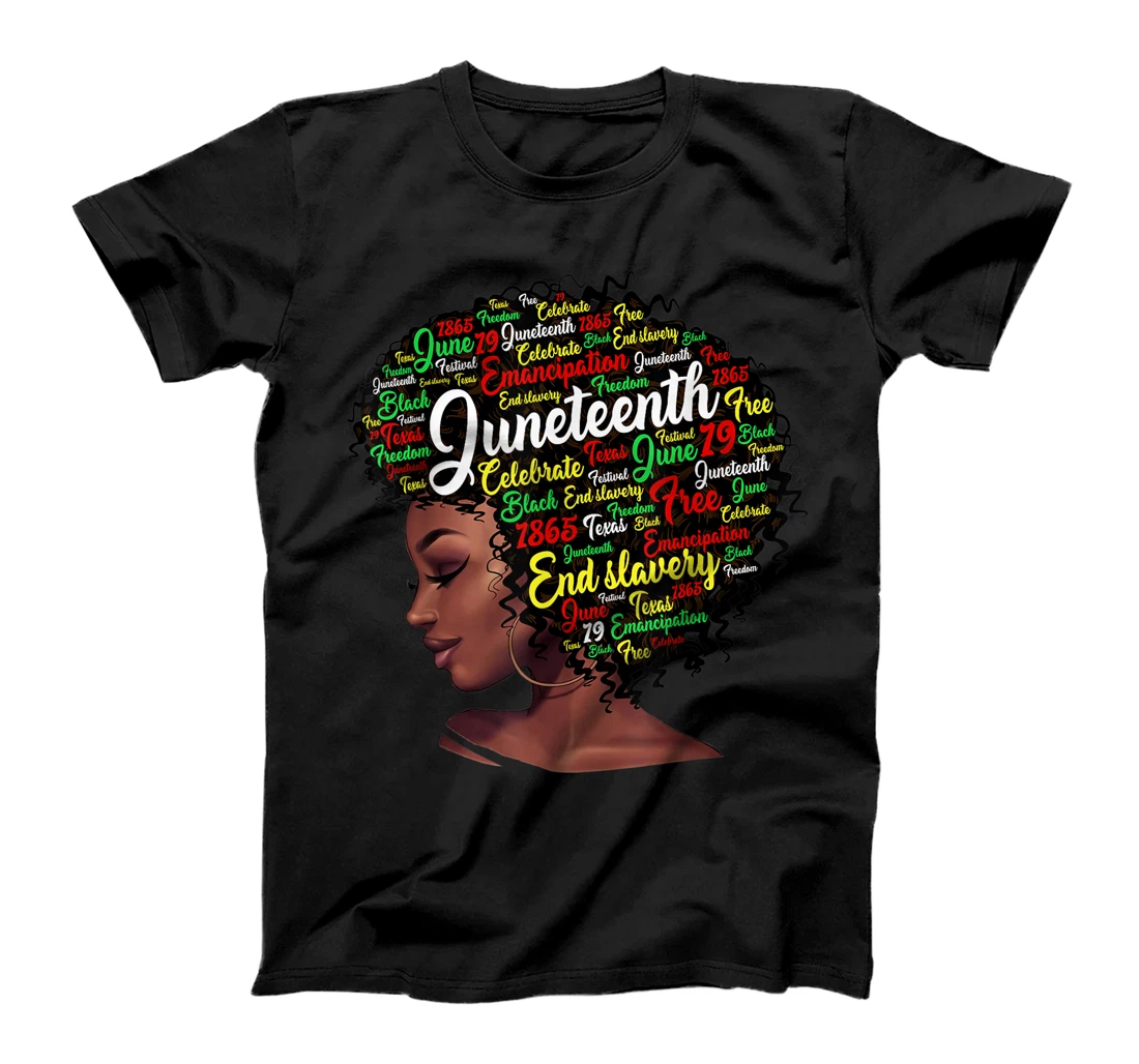 Personalized Juneteenth Independence Day Natural Black Women Hair Afro T-Shirt, Women T-Shirt
