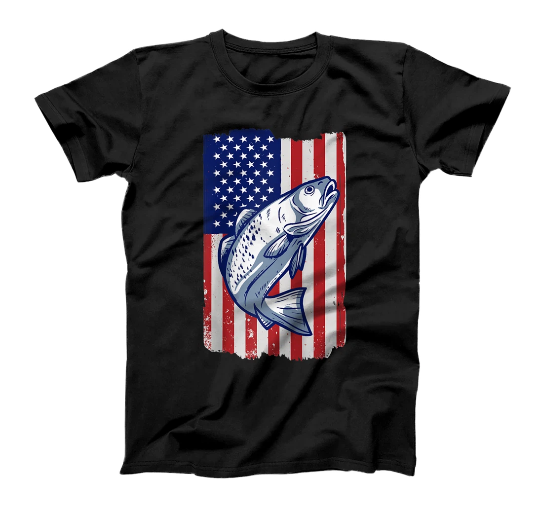 Mens 4th of July Fishing American Flag Patriotic Fisherman T-Shirt, Women T-Shirt