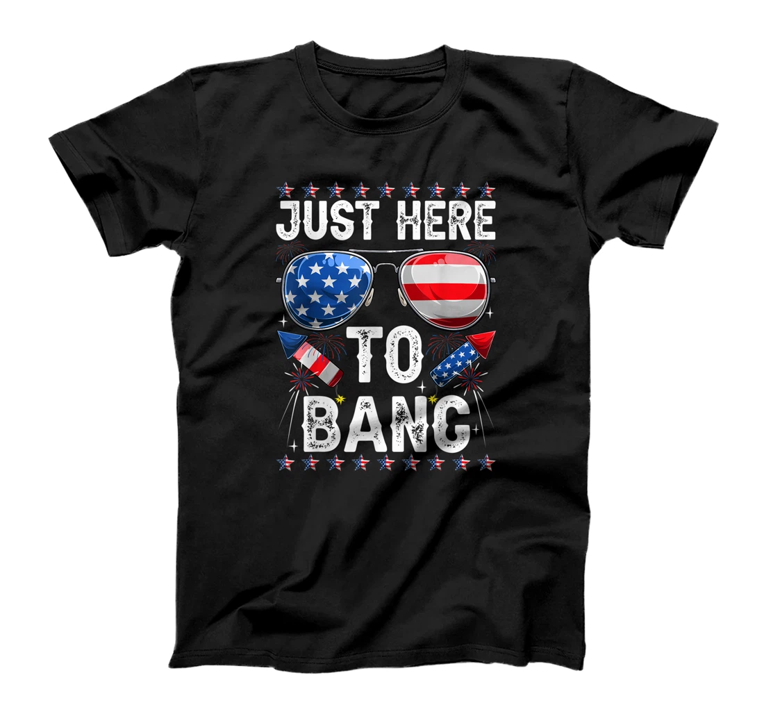 Personalized Funny 4th of July I'm Just Here To Bang US Flag Sunglasses T-Shirt, Women T-Shirt