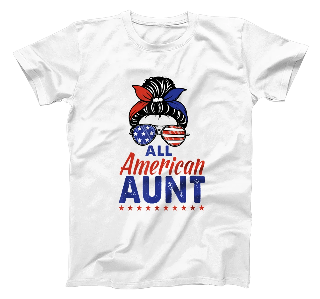 Personalized All American Aunt 4th of July Patriotic Matching Family T-Shirt, Kid T-Shirt and Women T-Shirt