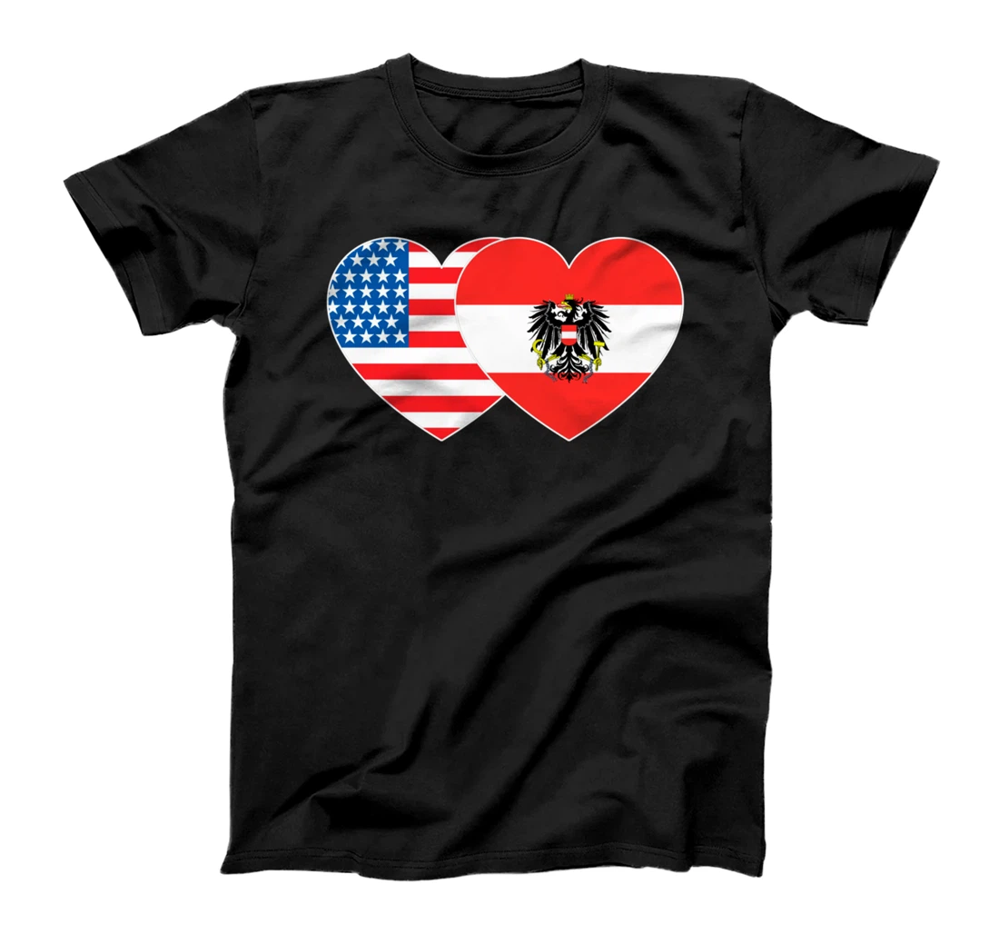 Personalized Austria &USA Flag Twin Heart for Austrian Americans July 4th T-Shirt