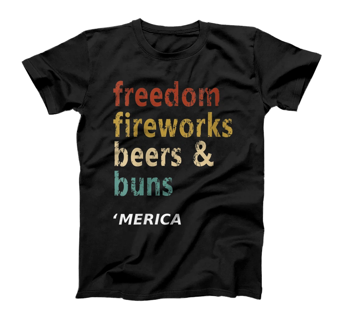 Personalized Womens Freedom Fireworks Beers Buns 4th of July Funny Party T-Shirt, Women T-Shirt