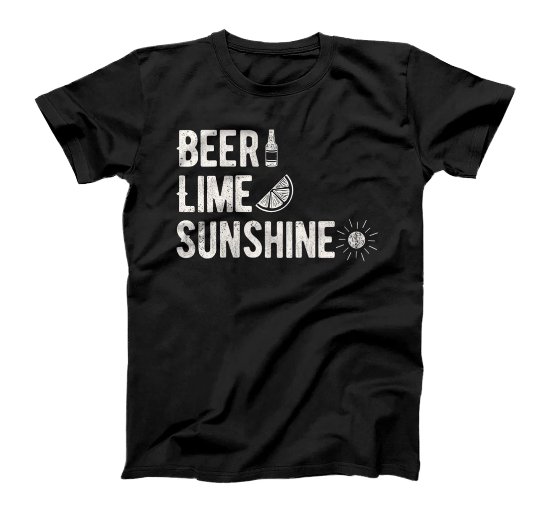 Personalized Womens Beer Lime Sunshine Text Icon Stack T-Shirt, Women T-Shirt